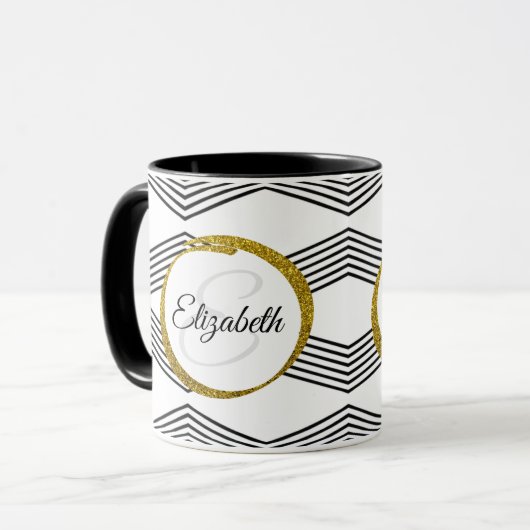 Elegant Initial Letter Monogram | Schwarz und Weiß Tasse (Vorderseite Links)