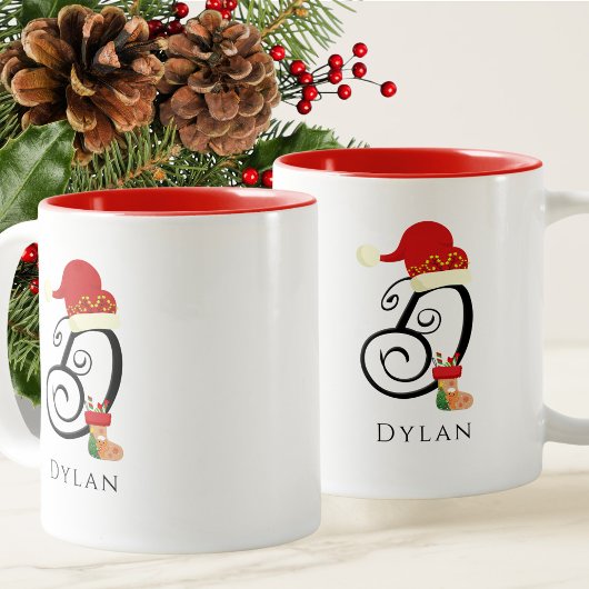 Elegant Initial Modern Script Letter D Christmas Zweifarbige Tasse
