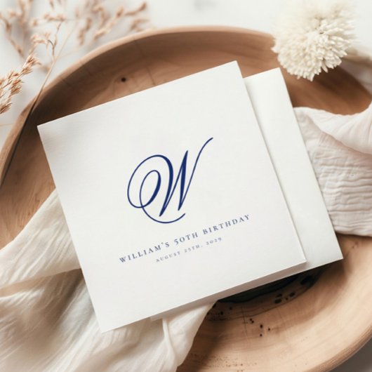 Elegant Initial Navy Blue Birthday Napkins Serviette