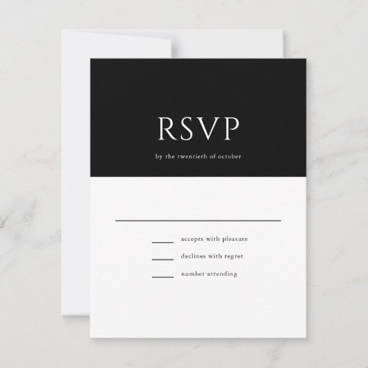 Elegant Initial Script Monogram Black Wedding RSVP Karte (Vorderseite)