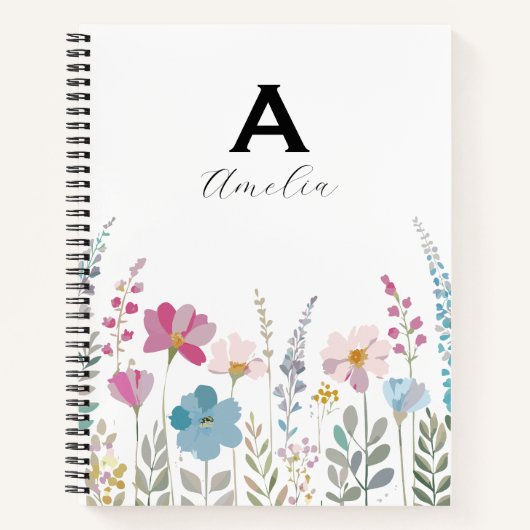 Elegant Initial Stylish Floral Notebook Notizblock (Vorderseite)