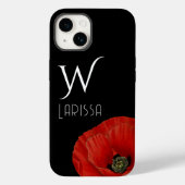 Elegant Initialed Red Poppy on Black Case-Mate iPhone Hülle (Rückseite)