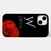 Elegant Initialed Red Poppy on Black Case-Mate iPhone Hülle (Rückseite (Horizontal))