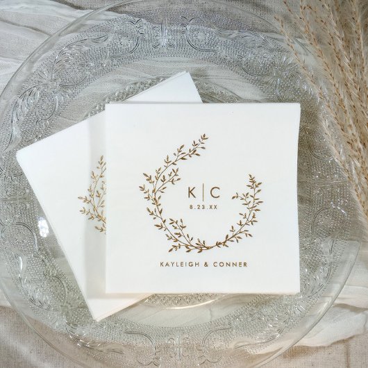 Elegant Initials Botanical Gold Classy Wedding Servietten Mit Folie