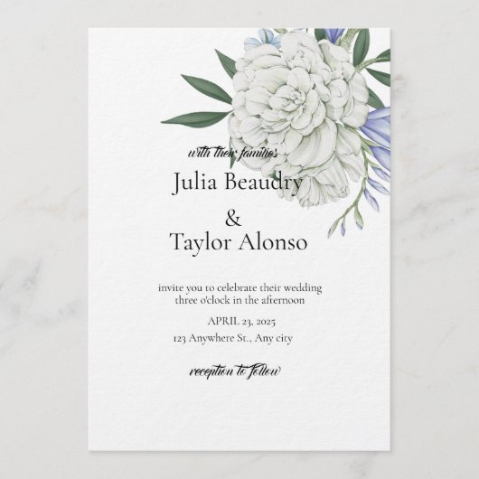 Elegant Invitation with One Big White Rose | Minim Einladung (Vorderseite)