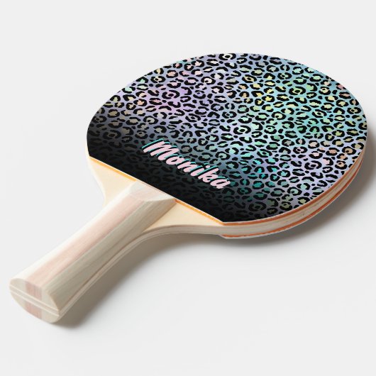 Elegant Iridescent Foil Glam Leopard 3D Monogram Tischtennis Schläger (Vorderseite)