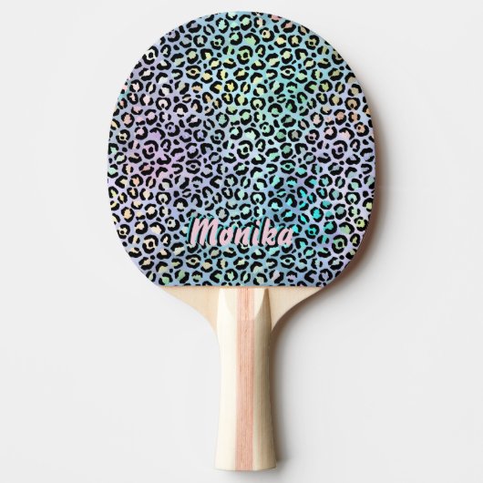 Elegant Iridescent Foil Glam Leopard 3D Monogram Tischtennis Schläger (Vorderseite)