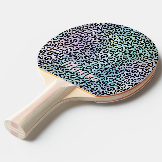 Elegant Iridescent Foil Glam Leopard 3D Monogram Tischtennis Schläger (Vorderseite)