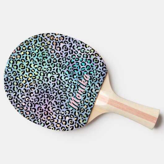 Elegant Iridescent Foil Glam Leopard 3D Monogram Tischtennis Schläger (Seitenansicht)