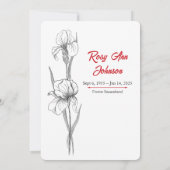 Elegant Iris "Celebrating the Life" Funeral Einladung (Rückseite)