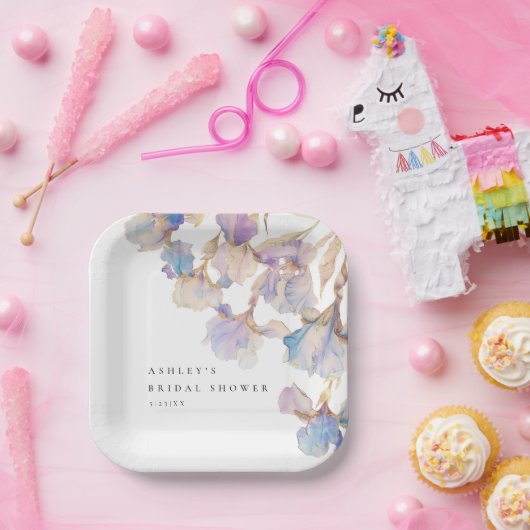 Elegant Iris Floral Brautparty Pappteller (Party)