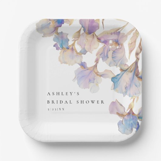 Elegant Iris Floral Brautparty Pappteller (Vorderseite)