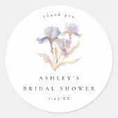 Elegant Iris Floral Brautparty Runder Aufkleber (Vorderseite)