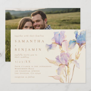 Elegant Iris Floral Foto Hochzeit Einladung