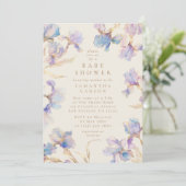 Elegant Iris Floral Watercolor Baby Shower Einladung (Stehend Vorderseite)