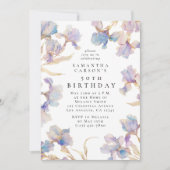 Elegant Iris Floral Watercolor Geburtstagsparty Einladung (Vorderseite)