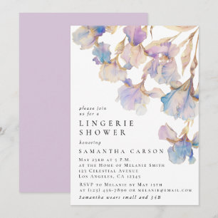 Elegant Iris Floral Watercolor Lingerie Dusche Einladung