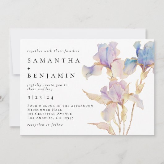 Elegant Iris Floral Wedding Einladung (Vorderseite)