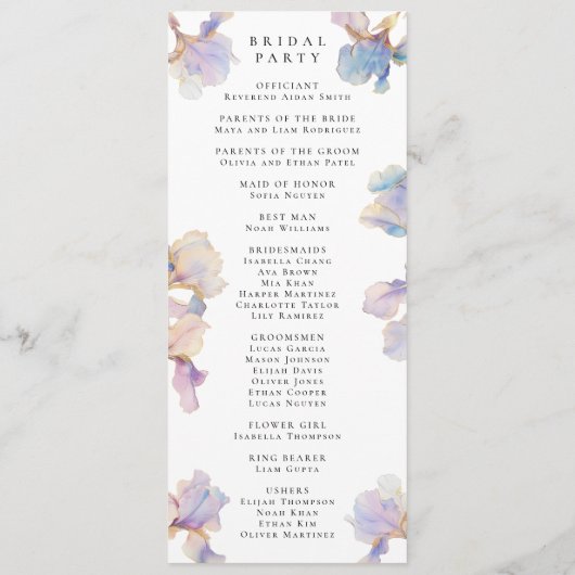 Elegant Iris Floral Wedding Flat Program Programm (Rückseite)