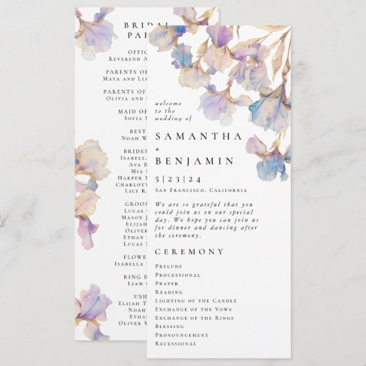 Elegant Iris Floral Wedding Flat Program Programm (Vorne/Hinten)