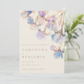 Elegant Iris Floral Wedding Foto Save The Date (Stehend Vorderseite)