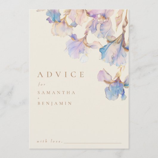 Elegant Iris Floral Wedding Hinweiskarte (Vorderseite)