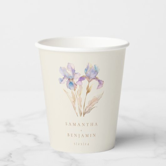 Elegant Iris Floral Wedding Pappbecher (Vorderseite)