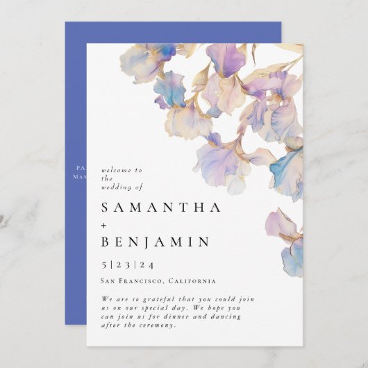 Elegant Iris Floral Wedding Programm (Vorne/Hinten)