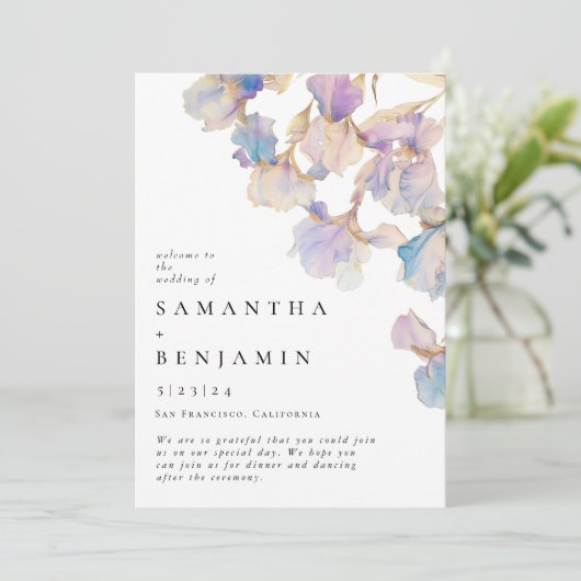 Elegant Iris Floral Wedding Programm (Stehend Vorderseite)