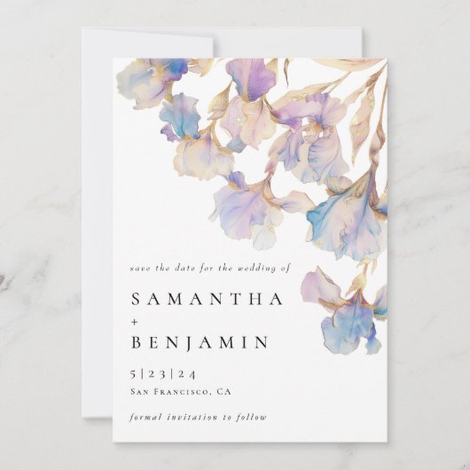 Elegant Iris Floral Wedding Save The Date (Vorderseite)