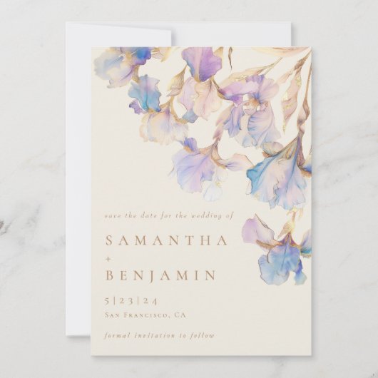Elegant Iris Floral Wedding Save The Date (Vorderseite)