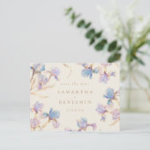 Elegant Iris floral Wedding Save the Date Postkarte (Stehend Vorderseite)