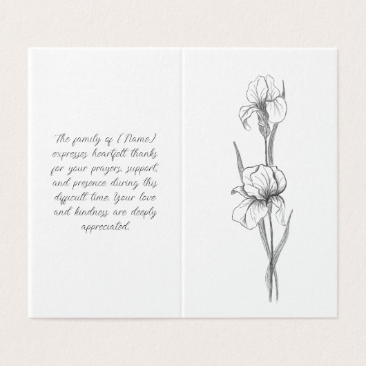 Elegant Iris Funeral Order of Service Program (Außenseite Aufgefaltet)