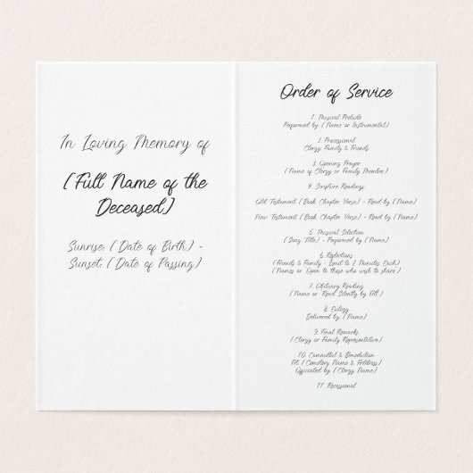 Elegant Iris Funeral Order of Service Program (Innenseite Aufgefaltet)