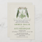 Elegant Islamic Floral Wedding Arch Nikah Einladung (Vorne/Hinten)