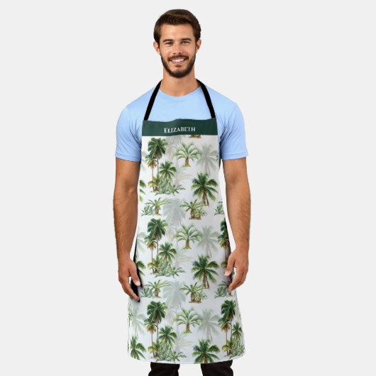 Elegant Island Palm Tree Floral Monogram Schürze (Getragen)