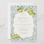Elegant Italian Blue Tile Lemon Bridal Shower Einladung (Vorderseite)