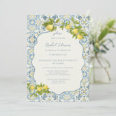 Elegant Italian Blue Tile Lemon Bridal Shower Einladung (Stehend Vorderseite)