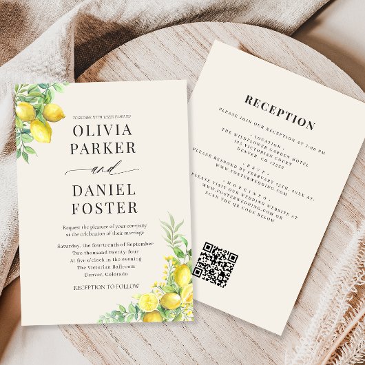 Elegant Italian Lemon QR Code Wedding Einladung