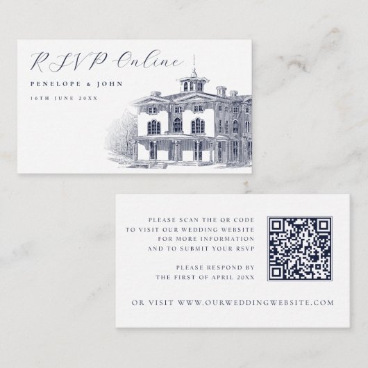 Elegant Italian Villa Illustration Wedding Website Begleitkarte (Vorne/Hinten)