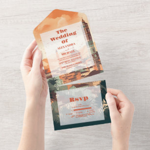 Elegant Italy Florence Hochzeit in Urlaubsort All In One Einladung