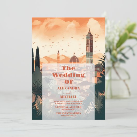Elegant Italy Florence Hochzeit in Urlaubsort Einladung (Stehend Vorderseite)