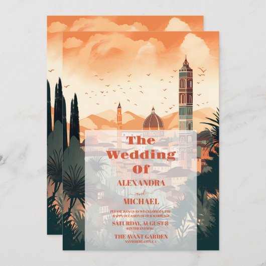 Elegant Italy Florence Hochzeit in Urlaubsort Einladung (Vorne/Hinten)