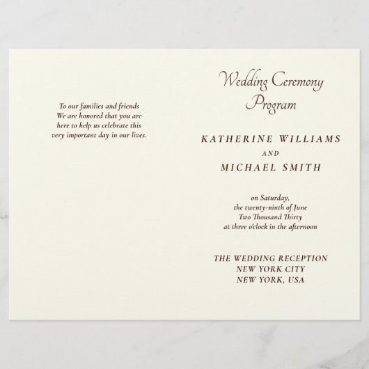 Elegant Ivory And Cream Minimal Wedding Programs (Vorderseite)