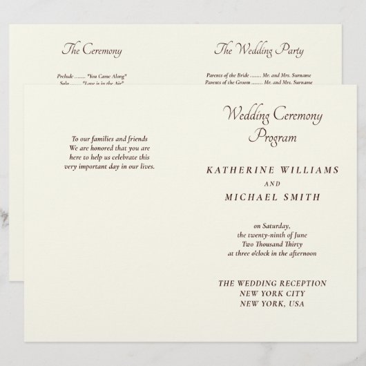 Elegant Ivory And Cream Minimal Wedding Programs (Vorne/Hinten)