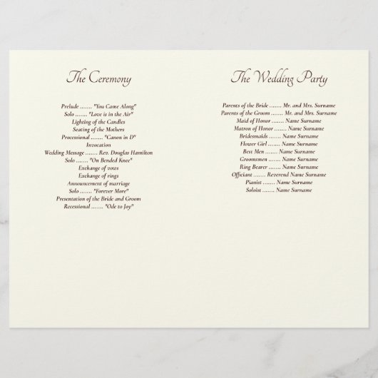 Elegant Ivory And Cream Minimal Wedding Programs (Rückseite)