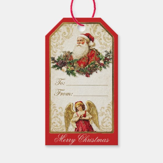 Elegant Ivory and Red Victorian Christmas Collage Geschenkanhänger (Vorderseite)