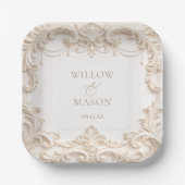 Elegant Ivory Baroque Square Wedding Pappteller (Vorderseite)