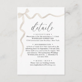 Elegant Ivory Beige Bow Monogram Wedding Details Begleitkarte