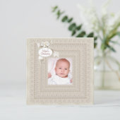 Elegant Ivory Beige Boy Foto Christening Einladung (Stehend Vorderseite)